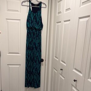 Renee C. Teal and Black Patterned Maxi Dress